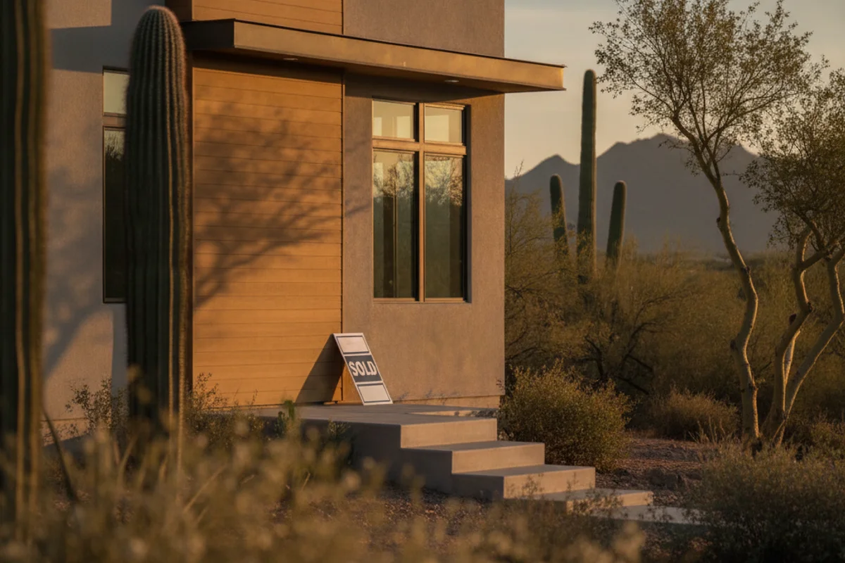 Scottsdale Arizona suburban home exterior on sunny day during divorce sale