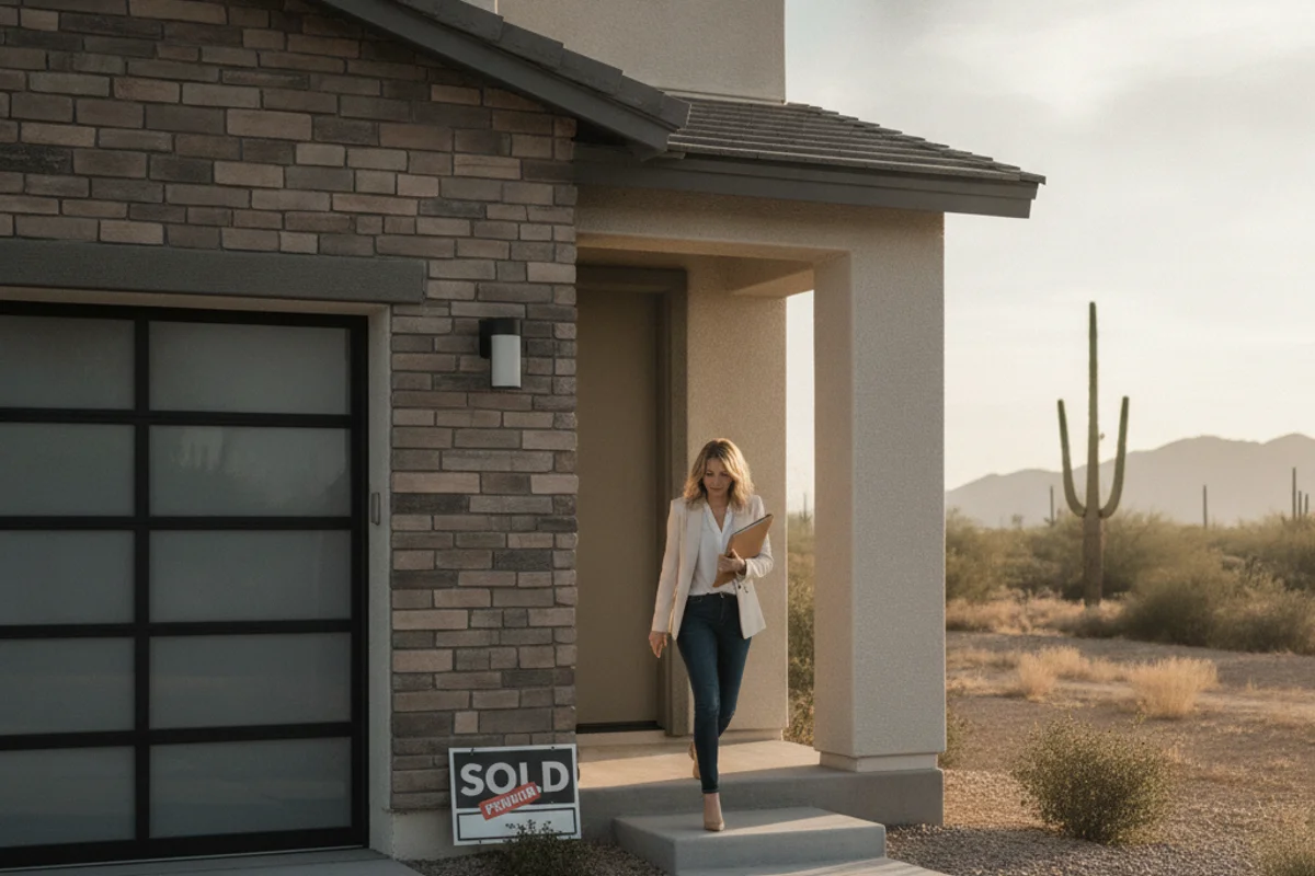 Couple signing paperwork to sell house during divorce in Surprise Arizona
