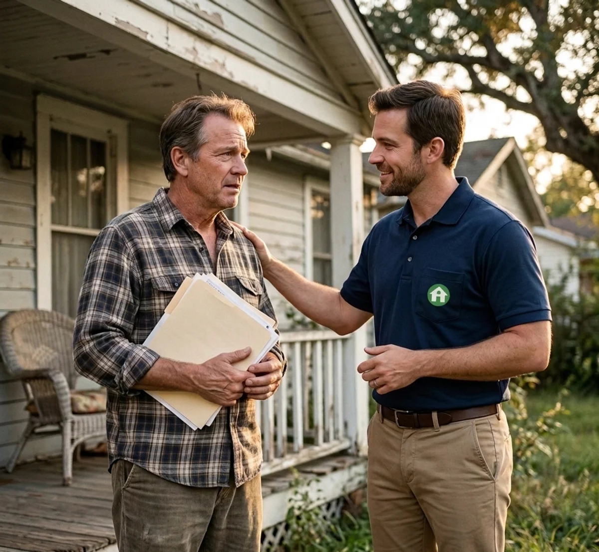 Homeowner signing cash sale documents to stop foreclosure before auction date