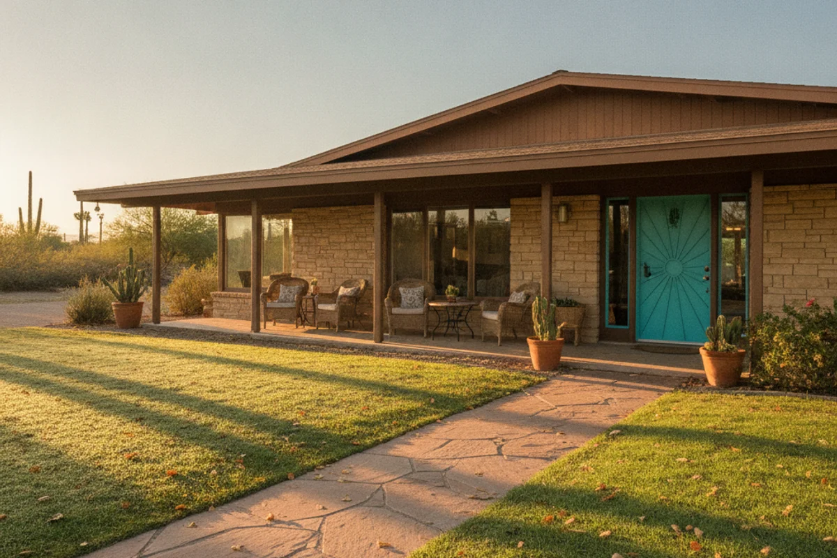 Inherited home in Yuma Arizona desert neighborhood with clear blue sky overhead
