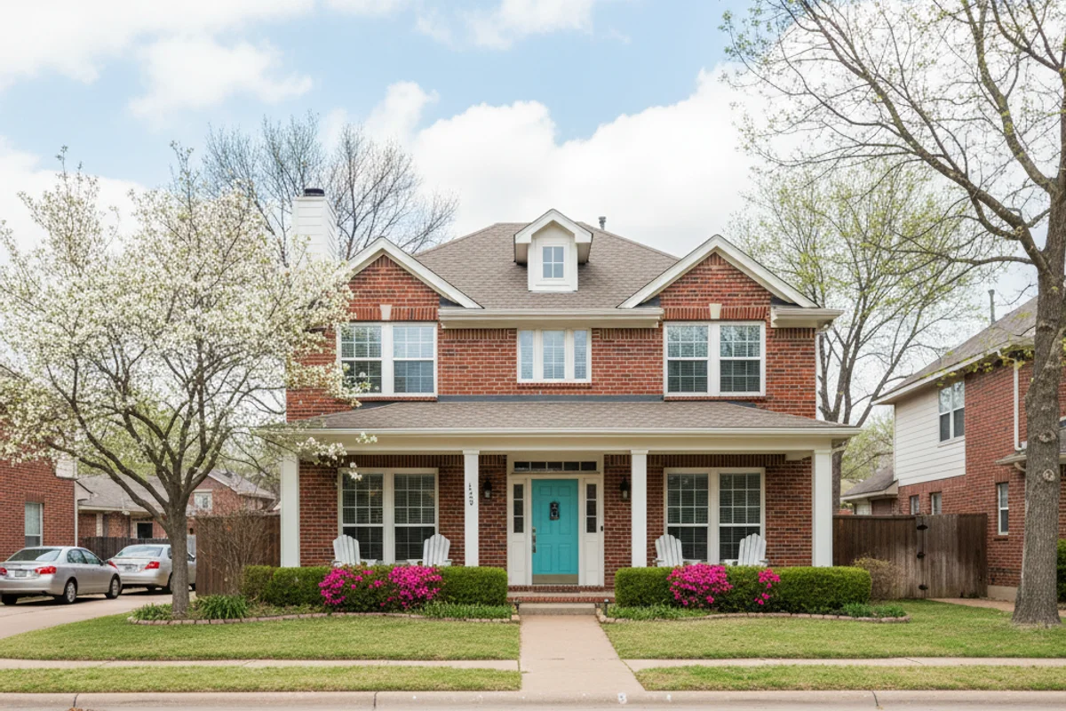 Dallas skyline with residential neighborhood showing house for cash sale