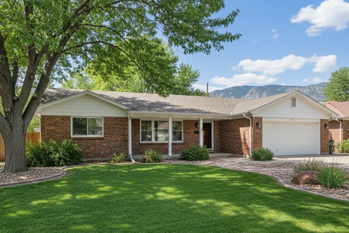 Residential home in Fort Collins Colorado with mountain views and mature landscaping